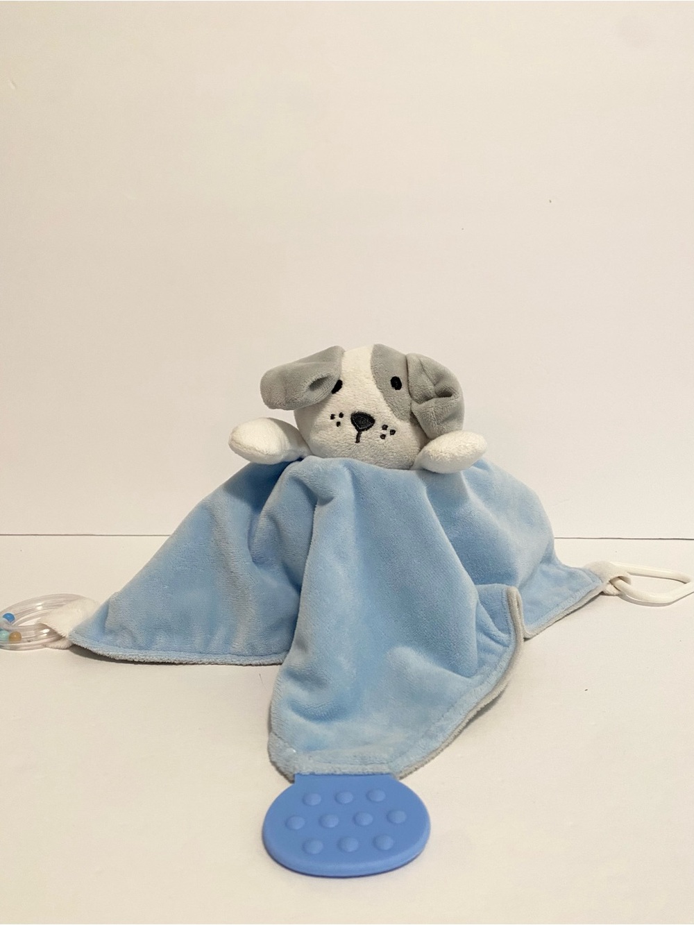 Modern Baby Blue Puppy Dog Lovey Baby Boy Security Blanket Sensory Taggies Toy